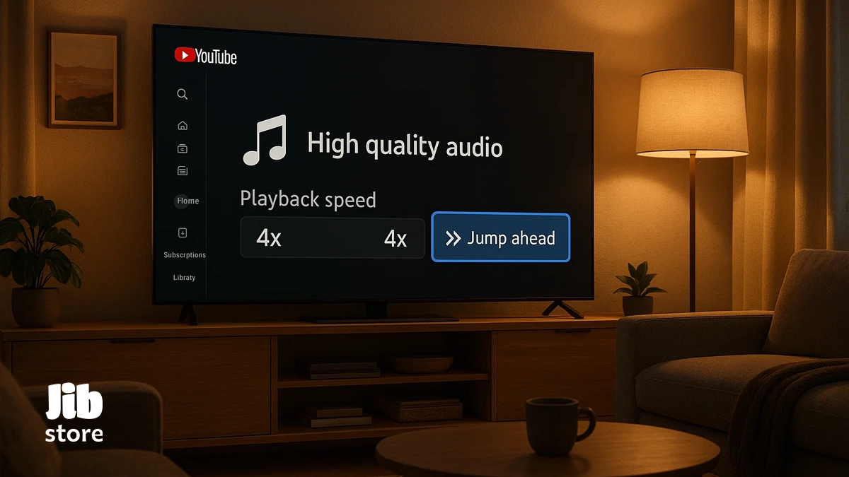 A phone displaying the YouTube Premium logo and features against a red bokeh background.